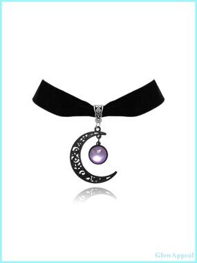 Velvet Moon Crystal Choker Necklace Gothic Punk Crescent Women Jewelry